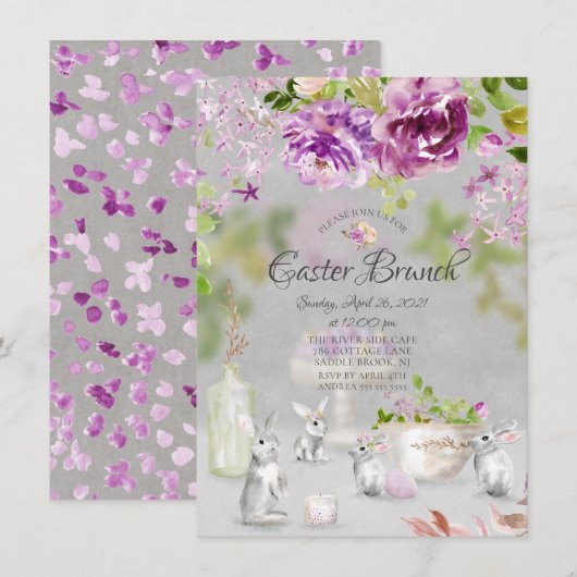 Voorjaarspioenen Bunny Bloemen Pasen Brunch Kaart (Voorkant / Achterkant)