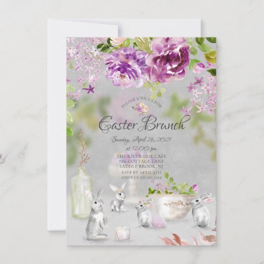 Voorjaarspioenen Bunny Bloemen Pasen Brunch Kaart (Voorkant)