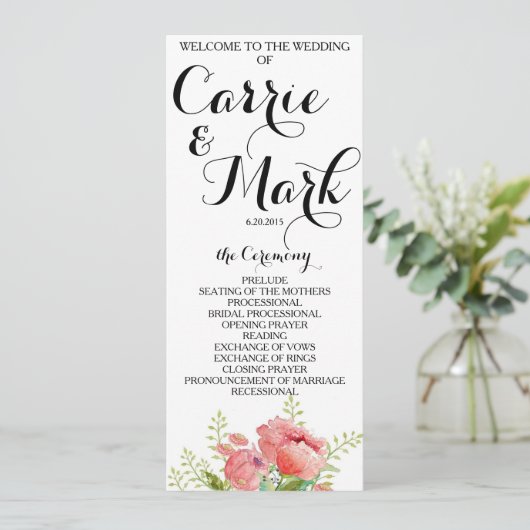 Voorjaarsprogramma van Peony Wedding Programmakaart (Staand voorkant)