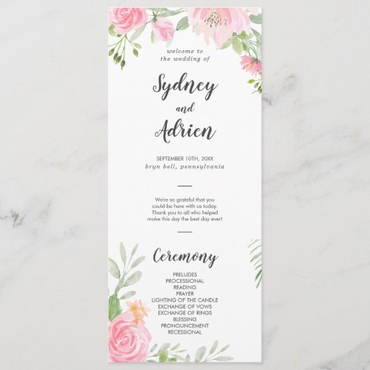 Voorjaarsprogramma van Peony Wedding Programmakaart (Voorkant)