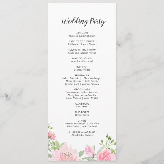 Voorjaarsprogramma van Peony Wedding Programmakaart (Achterkant)