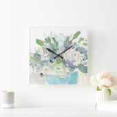 Voorjaarsregeling - Waterverf Bouquet Vierkante Klok (Huis)