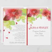 Voorjaarsrood, roze bloemen bloemig trouwprogramma (Voorkant / Achterkant)