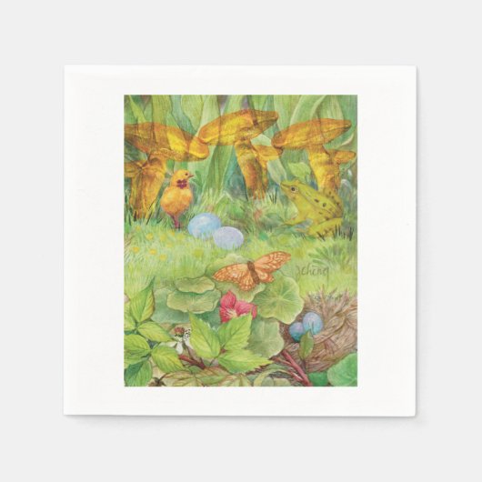 Voorjaarstuin met Chick en Froggie Servet (Voorkant)