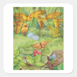 Voorjaarstuin met Chick en Froggie Vierkante Sticker