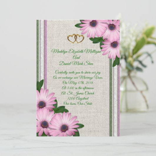 Voorjaarsuitnodiging Daisies over linen Kaart (Staand voorkant)