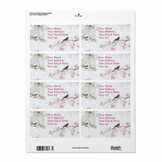 Voorjaarsvogels en bloemenlabel etiket (Full Sheet)