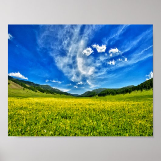 Voorjaarsweide en blauwe hemel poster (Voorkant)