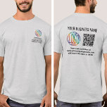 Voorkant Back Gedrukt Bedrijf Logo & QR Code Busin T-shirt<br><div class="desc">Creëer uw eigen op maat gemaakte bedrukte bedrijf logo scannable T-shirts voor zakelijke promotionele adverteren of werknemer uniformen. Om uw eigen QR-code te creëer met behulp van de generator, typt u gewoon de website-URL in de sjabloon. Alle bewoordingen zijn eenvoudig te personaliseren of te verwijderen. De kleuren, lettertypen en logo-transparantie...</div>