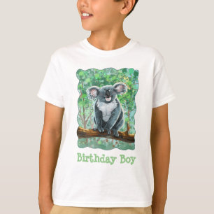 Voorkant en achterkant Koala Beer Birthday Boy T-shirt
