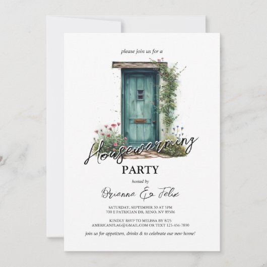 Voorkant Groene Deur Huis Warming Party Kaart (Voorkant)