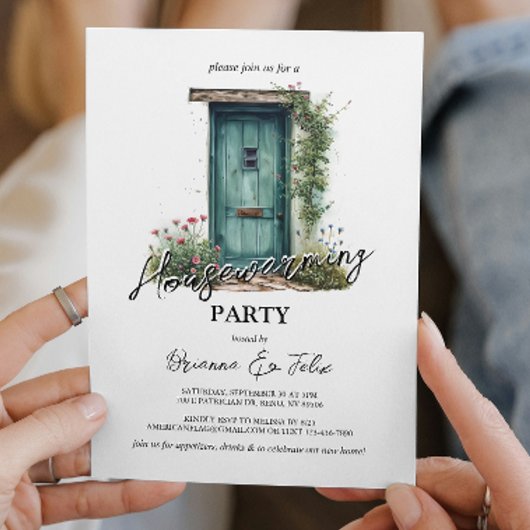 Voorkant Groene Deur Huis Warming Party Kaart