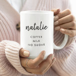 Voorkeur voor Drink | Moderne naam minimalistisch  Koffiemok<br><div class="desc">Eenvoudige,  stijlvolle mok met de voorkeur voor drink op maat,  die eenvoudig kan worden aangepast met de voorkeur voor jouw naam en drink (thee / koffie / melk / suiker / koekjes ). De perfecte koffie-mok om je collega's of geliefden te laten,  vergeet je drink nooit!</div>