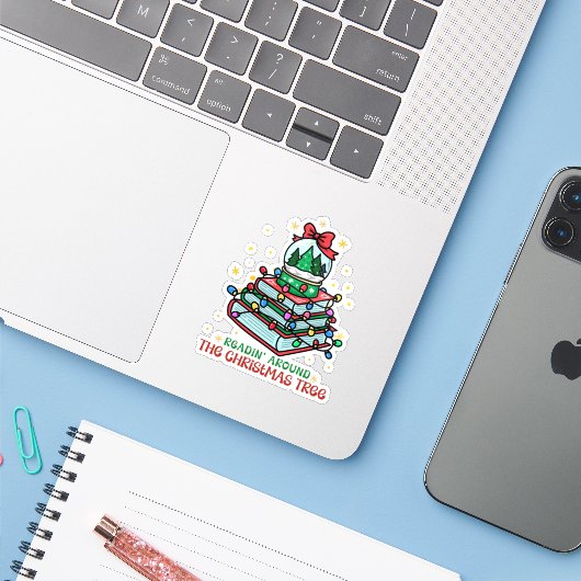 Voorlezen Rond de Kerstboom Sticker (Laptop met iPhone)