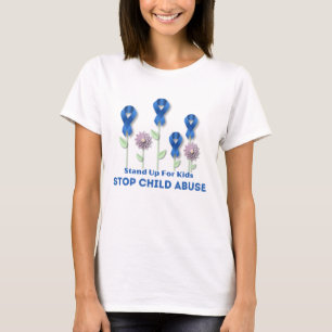 Voorlichting over kindermisbruik Blauwe lint stopp T-shirt