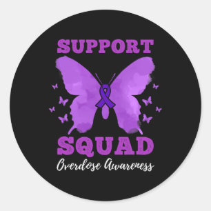 Voorlichting over overdosering op supportpletiegeb ronde sticker