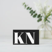 Voorlopig minimalistisch zwart monogram zwart gebo visitekaartje (Staand voorkant)