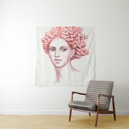 Voorlopige vrouwelijke hoofdvoorraadillustratie wandkleed (In situ)