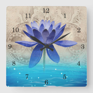 Voormalig Egypt Styled Magic Blue Lotus Flower Pos Vierkante Klok