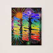 Voornaam "AARON", geun "HAPPY BIRTHDAY" Legpuzzel (Verticaal)