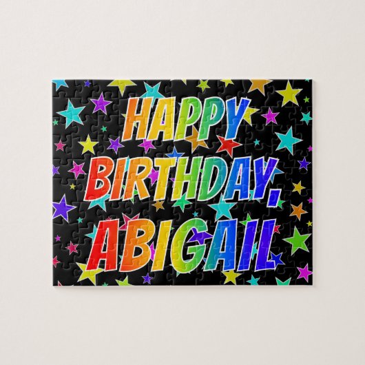 Voornaam "ABIGAIL", geun "HAPPY BIRTHDAY" Legpuzzel (Horizontaal)