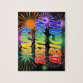Voornaam "ABIGAIL", geun "HAPPY BIRTHDAY" Legpuzzel (Verticaal)