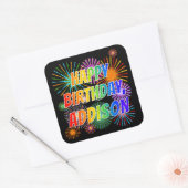 Voornaam "ADDISON", geun "HAPPY BIRTHDAY" Vierkante Sticker (Envelop)
