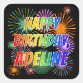 Voornaam "ADELINE", geun "HAPPY BIRTHDAY" Vierkante Sticker (Voorkant)
