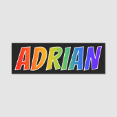Voornaam "ADRIAN": Fun Rainbow-kleuren Naamplaatje (Voorkant)