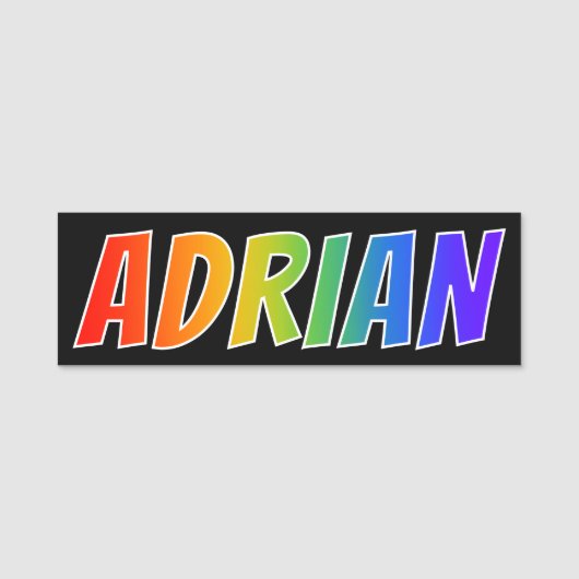 Voornaam "ADRIAN": Fun Rainbow-kleuren Naamplaatje (Voorkant)
