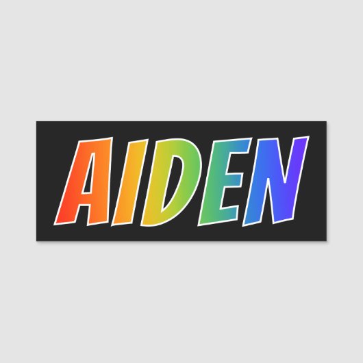 Voornaam "AIDEN": Fun Rainbow-kleuren Naamplaatje (Voorkant)