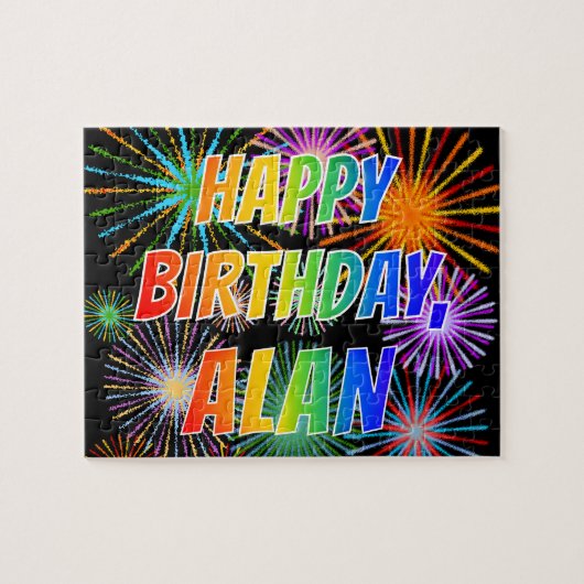 Voornaam "ALAN", geun "HAPPY BIRTHDAY" Legpuzzel (Horizontaal)