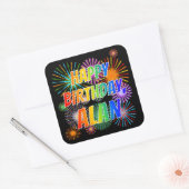Voornaam "ALAN", geun "HAPPY BIRTHDAY" Vierkante Sticker (Envelop)