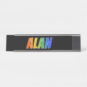 Voornaam "ALAN": vun regenboogkleuren Bureau Naambordje (Voorkant)