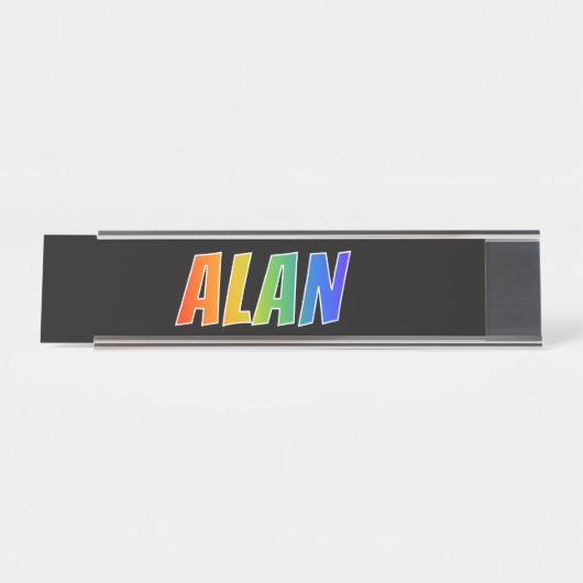 Voornaam "ALAN": vun regenboogkleuren Bureau Naambordje (Voorkant)