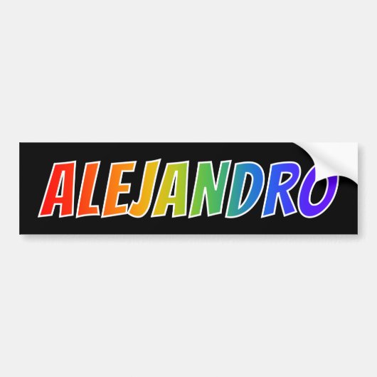 Voornaam "ALEJANDRO": Fun Rainbow-kleuren Bumpersticker (Voorkant)