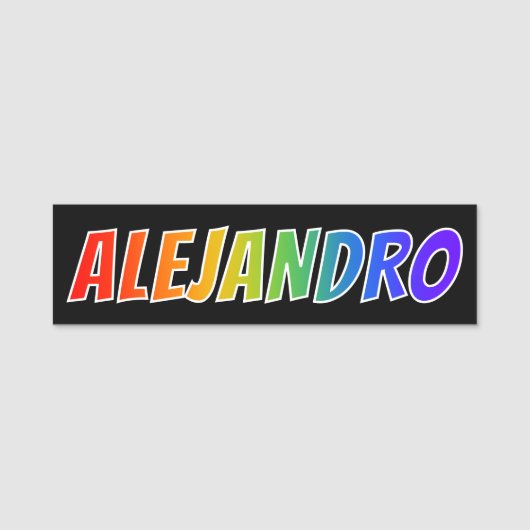 Voornaam "ALEJANDRO": Fun Rainbow-kleuren Naamplaatje (Voorkant)