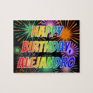 Voornaam "ALEJANDRO", geun "HAPPY BIRTHDAY" Legpuzzel
