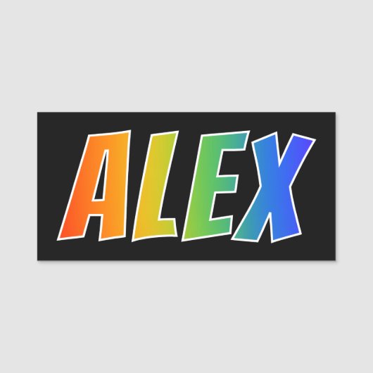 Voornaam "ALEX": Fun Rainbow-kleuren Naamplaatje (Voorkant)