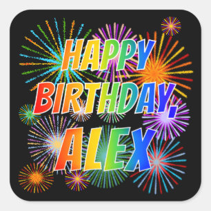 Voornaam "ALEX", geun "HAPPY BIRTHDAY" Vierkante Sticker