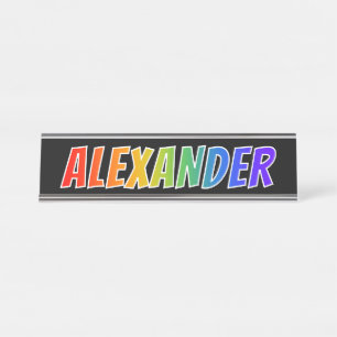 Voornaam "ALEXANDER": Fun Rainbow-kleuren Bureau Naambordje