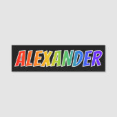 Voornaam "ALEXANDER": Fun Rainbow-kleuren Naamplaatje (Voorkant)