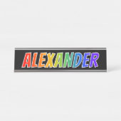 Voornaam "ALEXANDER": vun regenboogkleuren Bureau Naambordje (Voorkant)