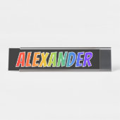 Voornaam "ALEXANDER": vun regenboogkleuren Bureau Naambordje (Voorkant)
