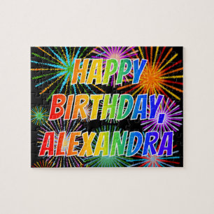 Voornaam "ALEXANDRA", geun "HAPPY BIRTHDAY" Legpuzzel