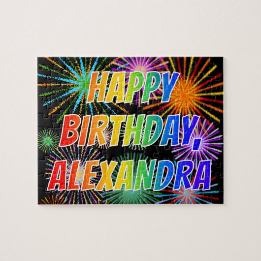 Voornaam "ALEXANDRA", geun "HAPPY BIRTHDAY" Legpuzzel (Horizontaal)