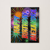 Voornaam "ALEXANDRA", geun "HAPPY BIRTHDAY" Legpuzzel (Verticaal)