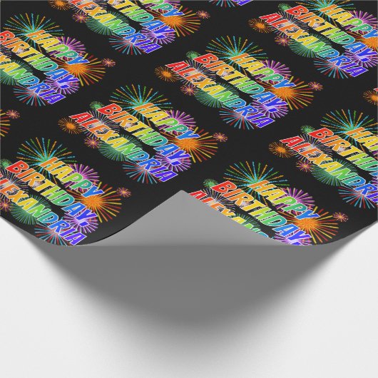 Voornaam "ALEXANDRIA", geun "HAPPY BIRTHDAY" Cadeaupapier (Hoek)