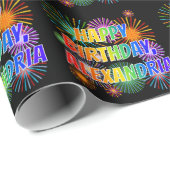 Voornaam "ALEXANDRIA", geun "HAPPY BIRTHDAY" Cadeaupapier (Rol Hoek)
