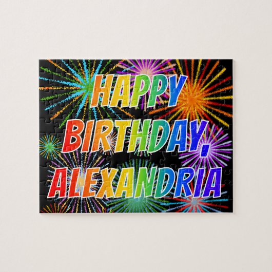 Voornaam "ALEXANDRIA", geun "HAPPY BIRTHDAY" Legpuzzel (Horizontaal)